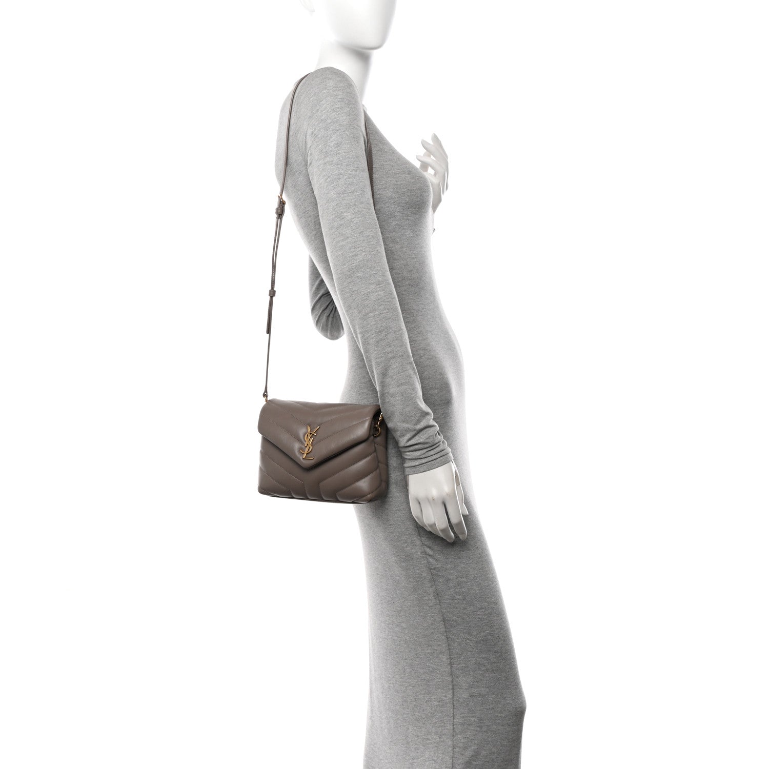 Saint Laurent Calfskin Y Quilted Monogram Toy Loulou Crossbody Bag Taupe 3 of 13