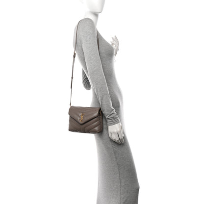 Saint Laurent Calfskin Y Quilted Monogram Toy Loulou Crossbody Bag Taupe 3 of 13