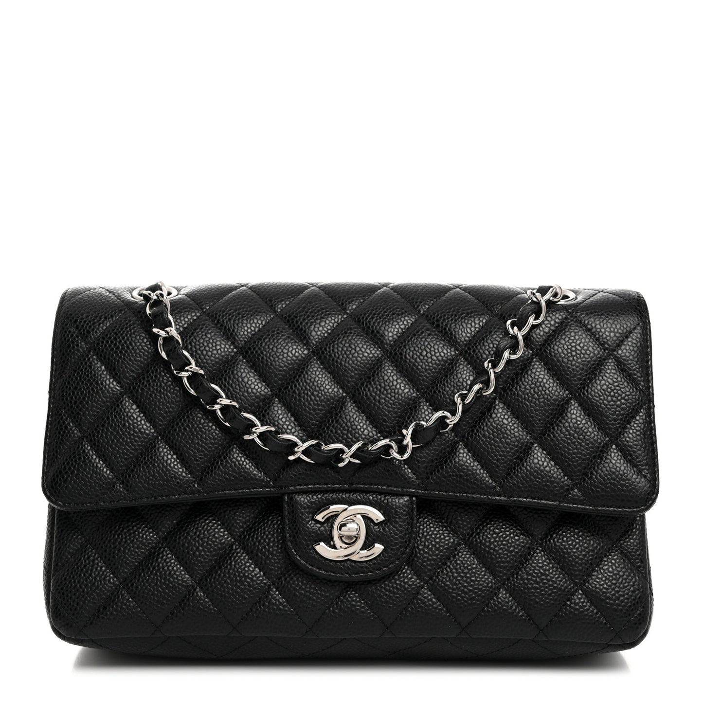 Caviar Quilted Medium Double Flap Black