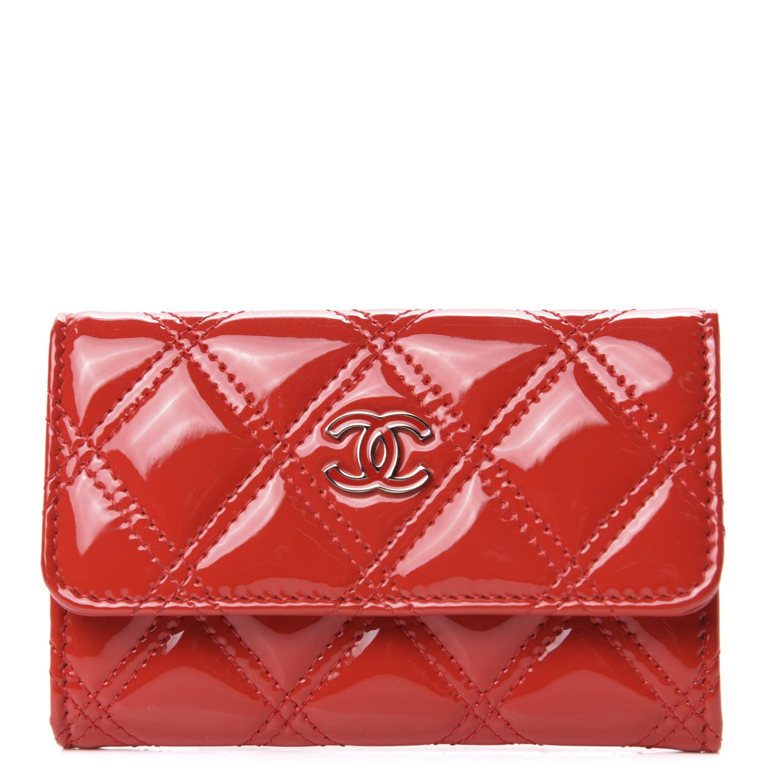 Chanel Patent Quilted Double Stitched Flap Card Holder Red 1 of 8