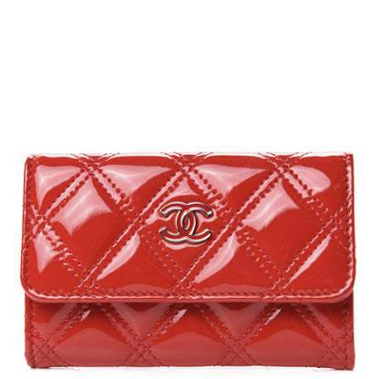 Chanel Patent Quilted Double Stitched Flap Card Holder Red 1 of 8