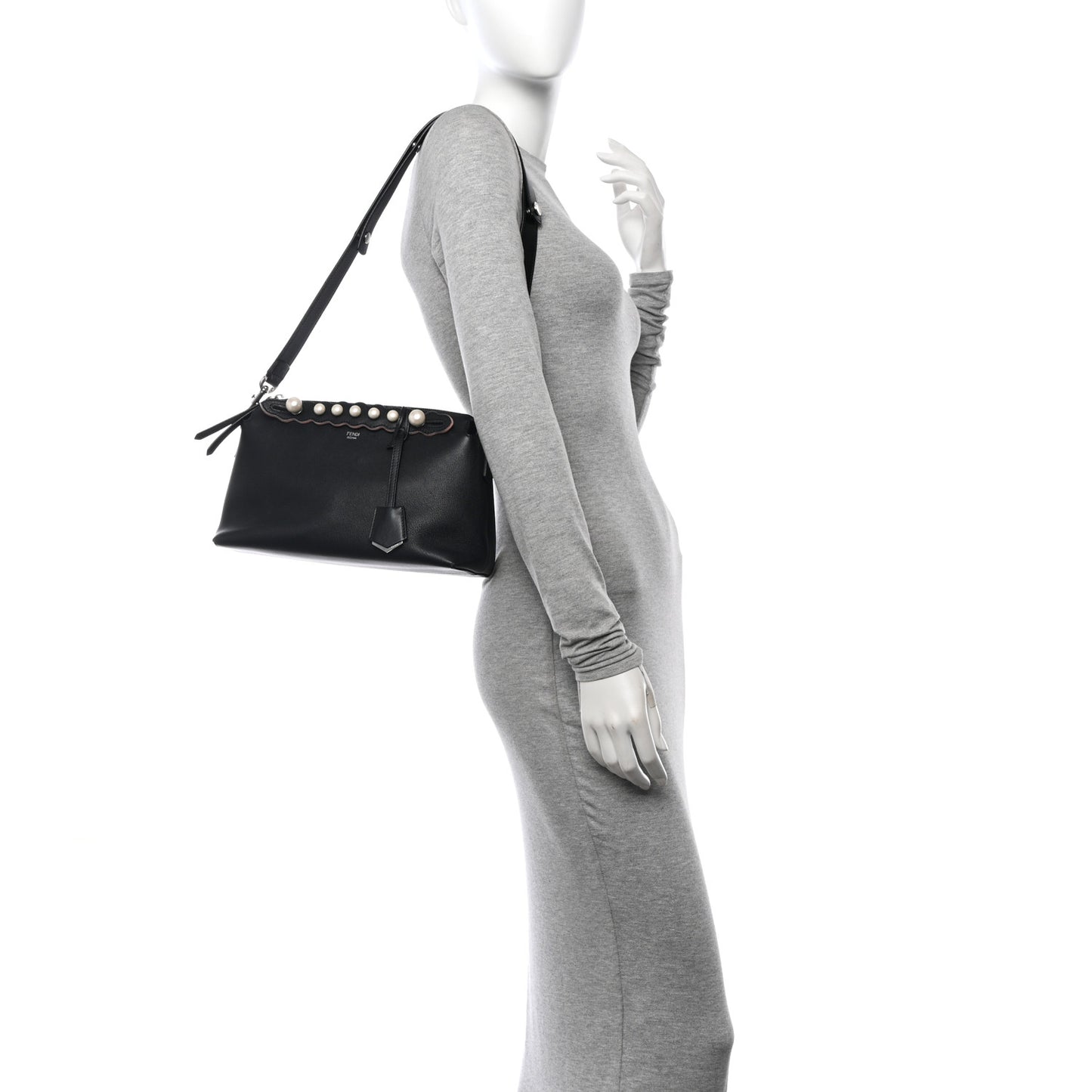 Vitello Dolce Scalloped Pearl Studded Medium By The Way Boston Bag Black