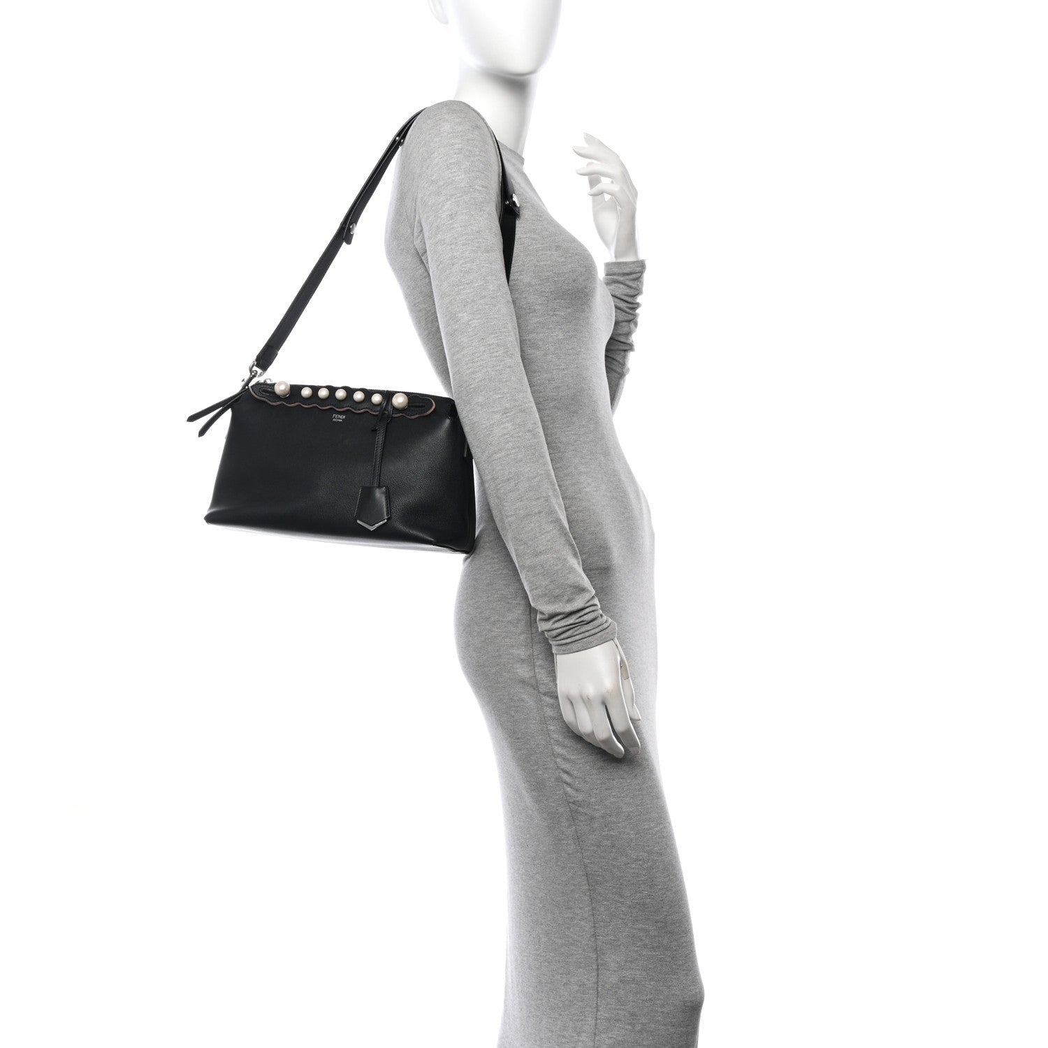 Fendi Vitello Dolce Scalloped Pearl Studded Medium By The Way Boston Bag Black 2 of 12