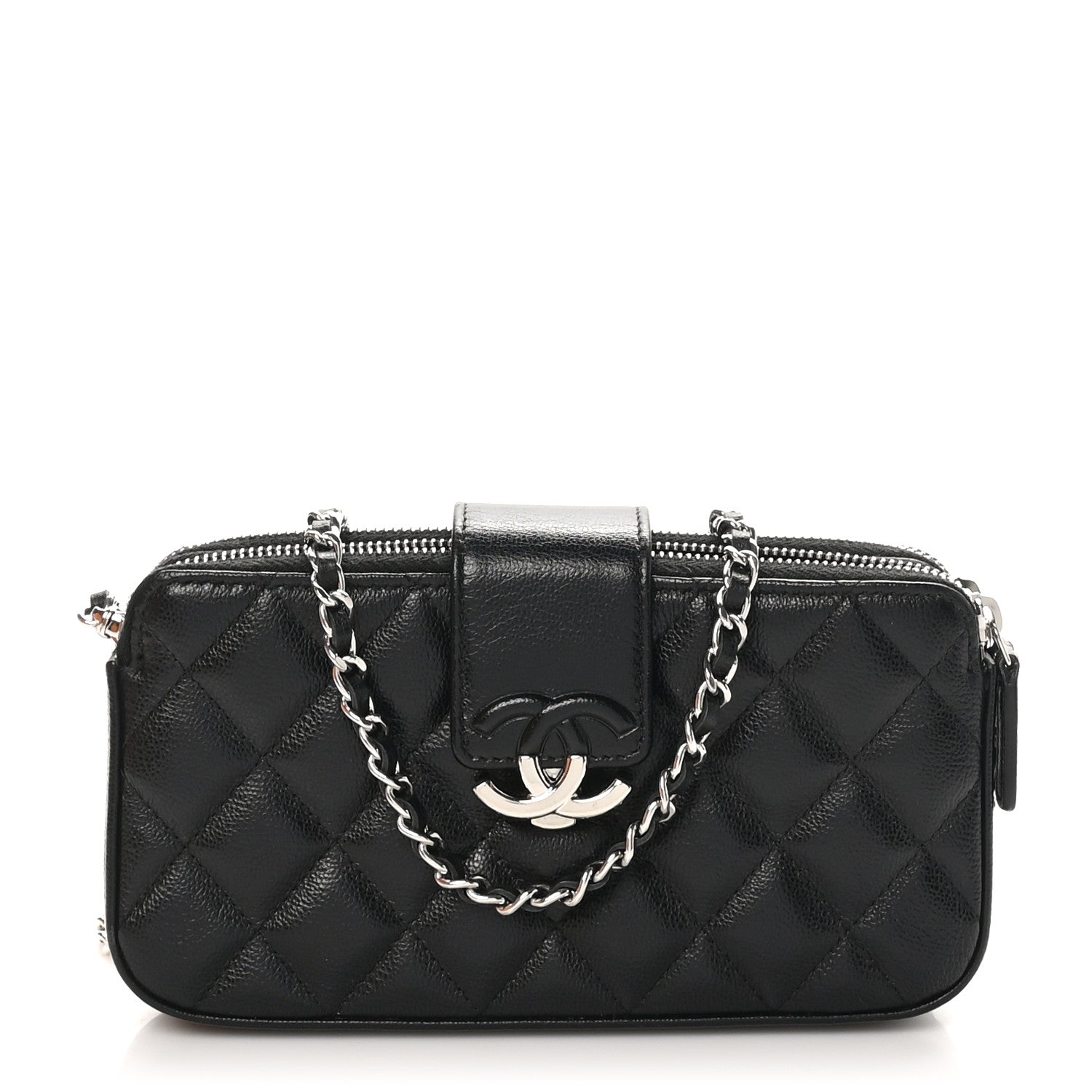 Chanel Grained Calfskin Quilted CC Box Clutch With Chain Black 1 of 12