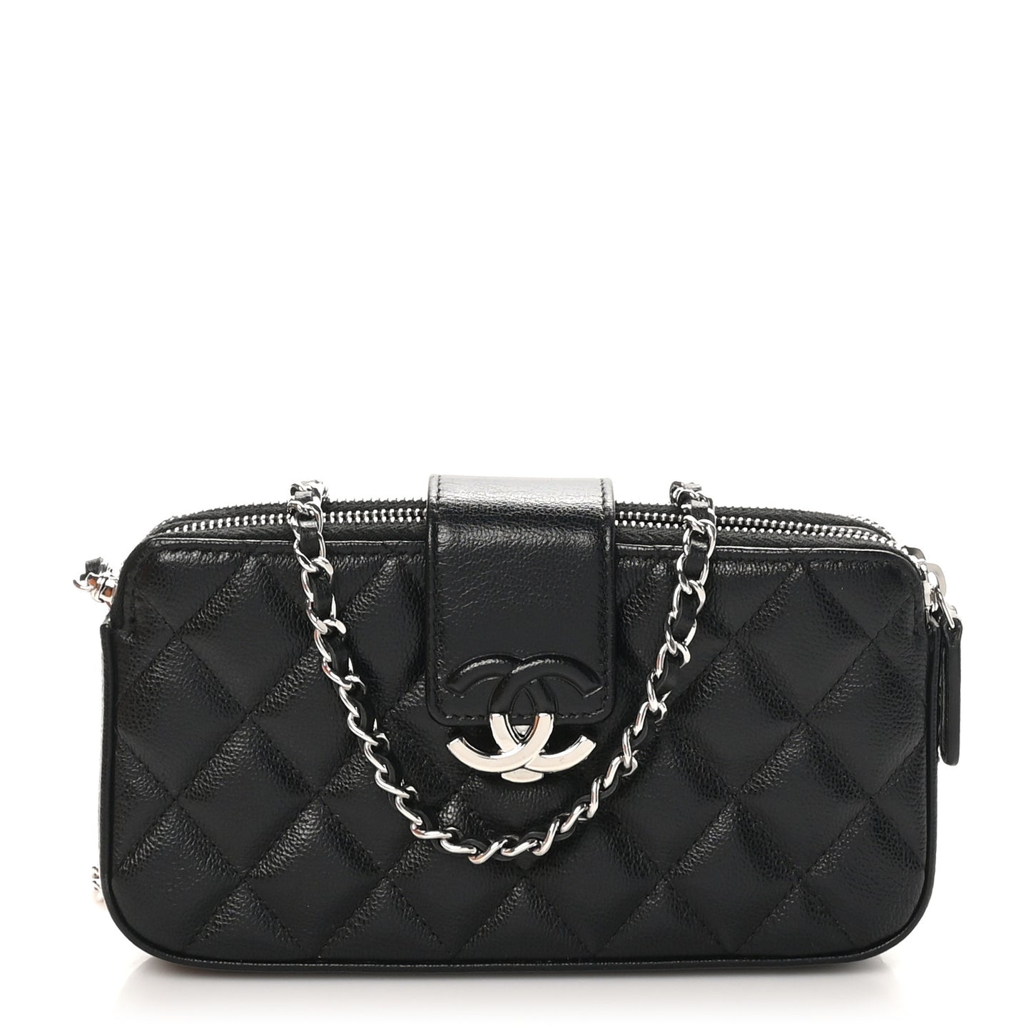 Grained Calfskin Quilted CC Box Clutch With Chain  Black