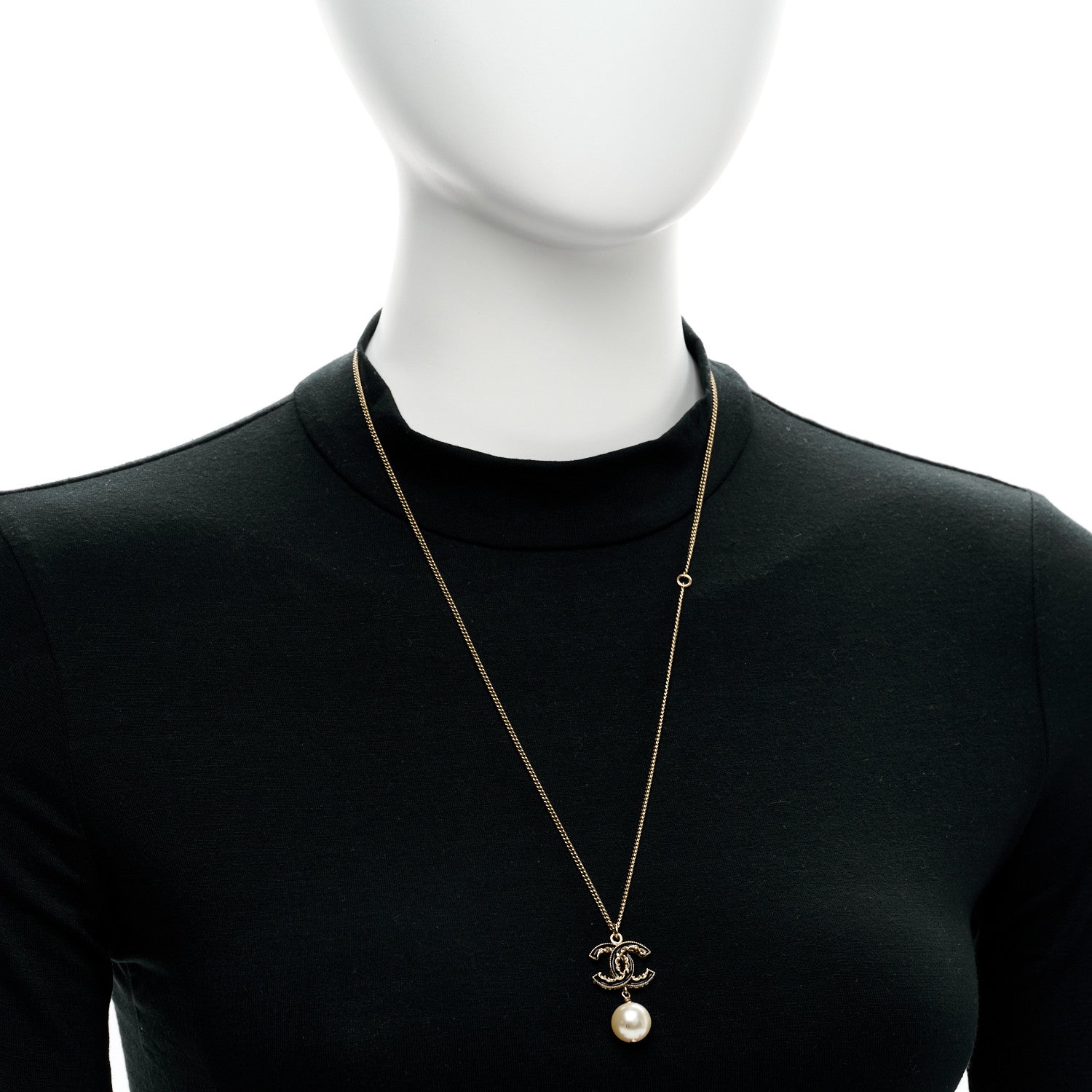 Chanel Enamel Pearl CC Baroque Drop Necklace Black Gold 2 of 6