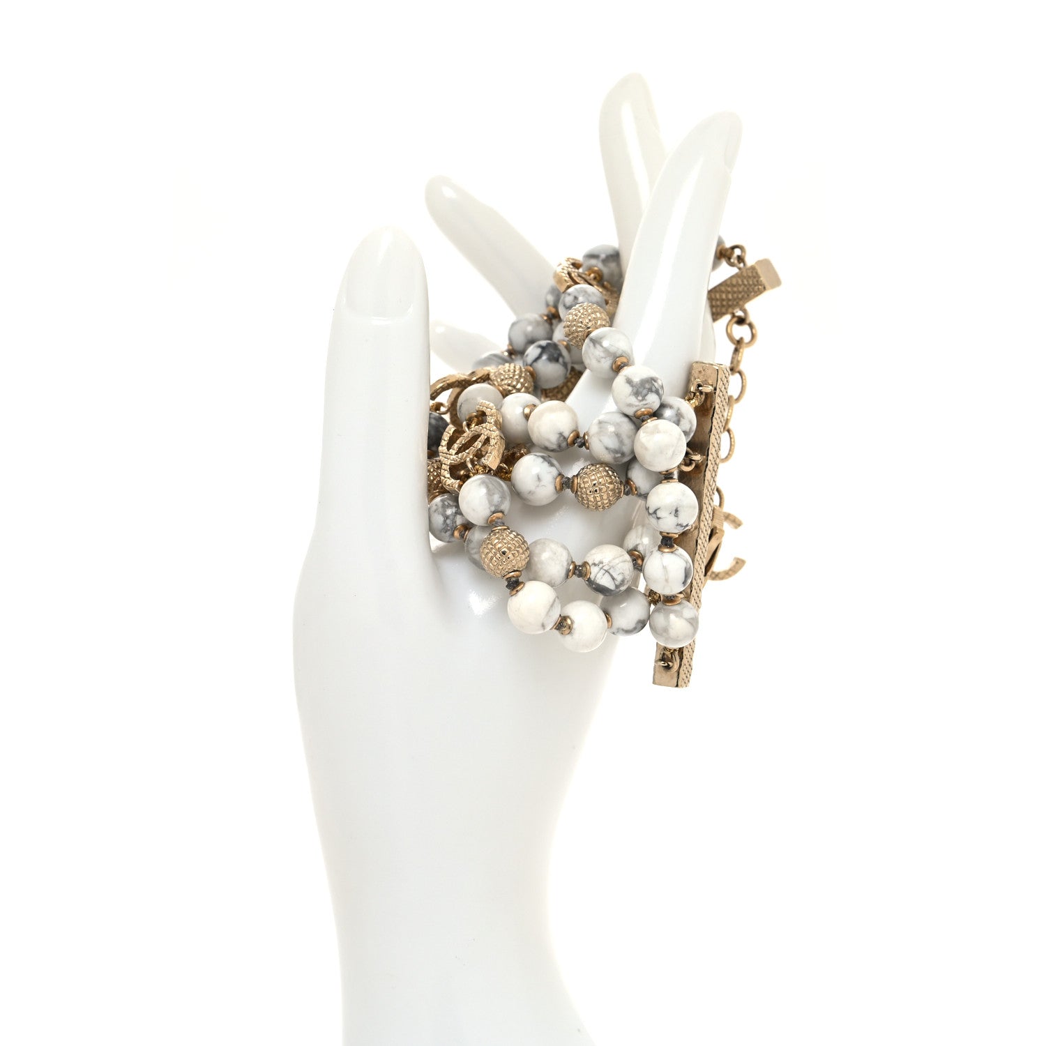 Chanel Beaded CC Multistrand Bracelet Gold White 2 of 4