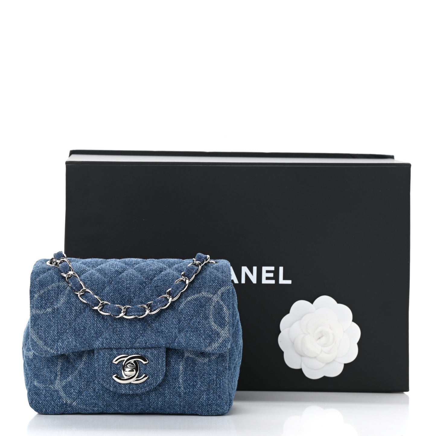 Denim CC Quilted Mini Square Flap Blue