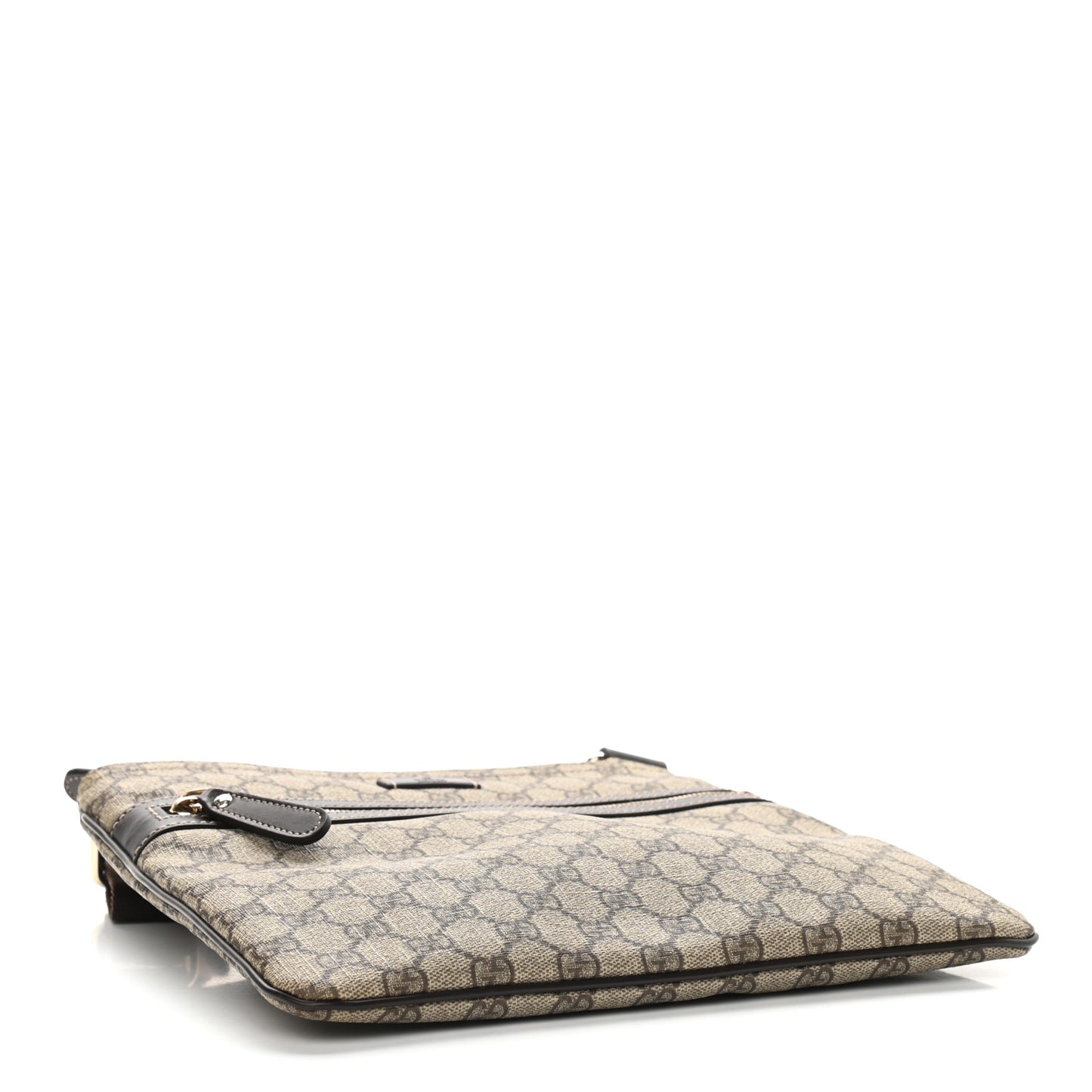GG Supreme Monogram Selleria Calfskin Small Flat Side Zip Messenger Bag Beige Ebony Cocoa Dark Chocolate