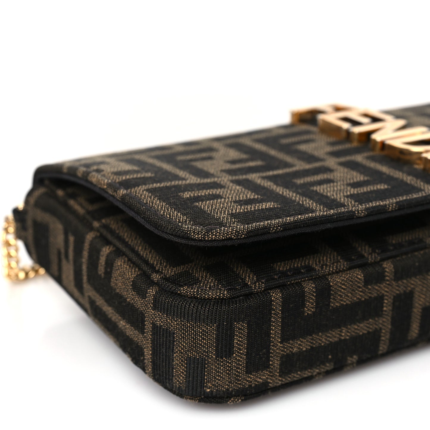 Fabric Jacquard Vitello Grace FF 1974 Fendigraphy Wallet On Chain Tobacco Moro Ebano