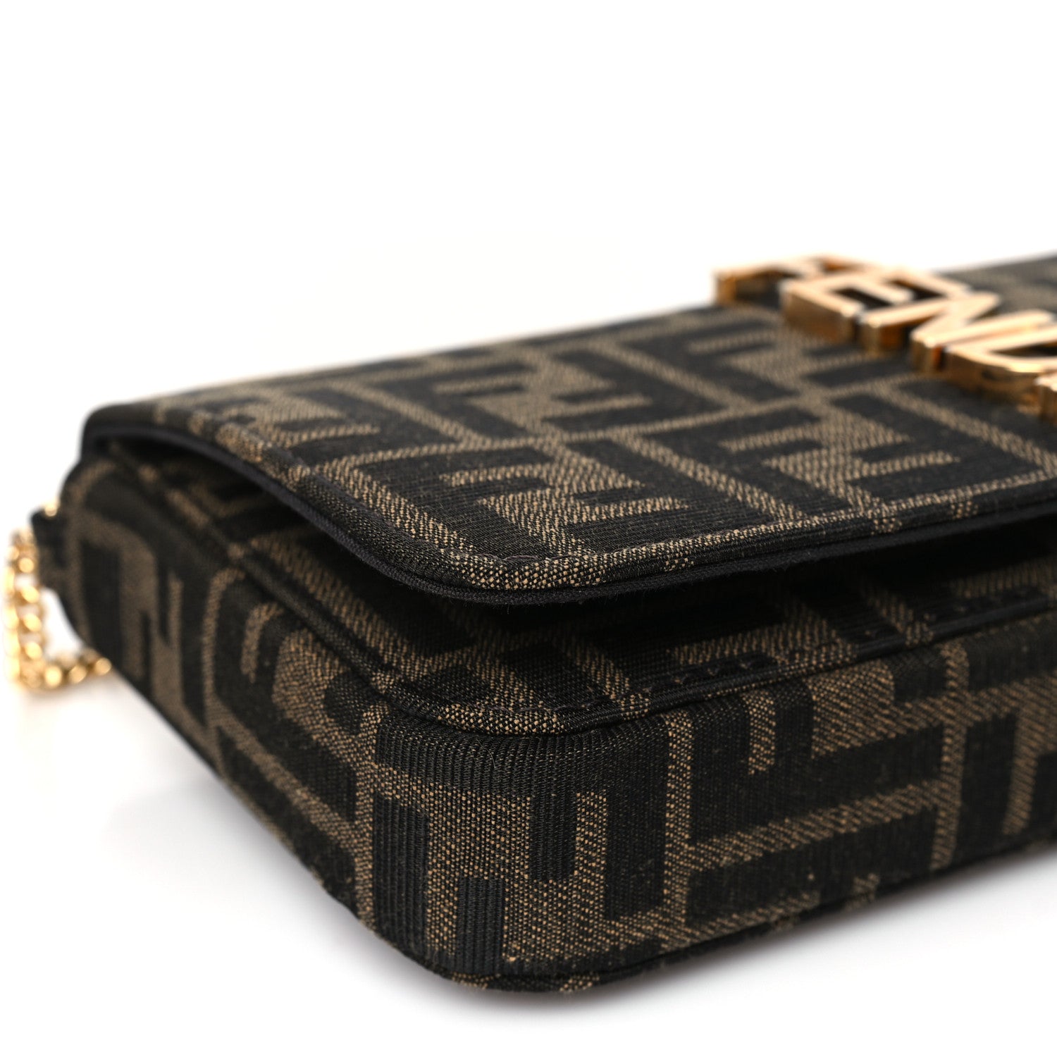 Fendi Fabric Jacquard Vitello Grace FF 1974 Fendigraphy Wallet On Chain Tobacco Moro Ebano 7 of 8