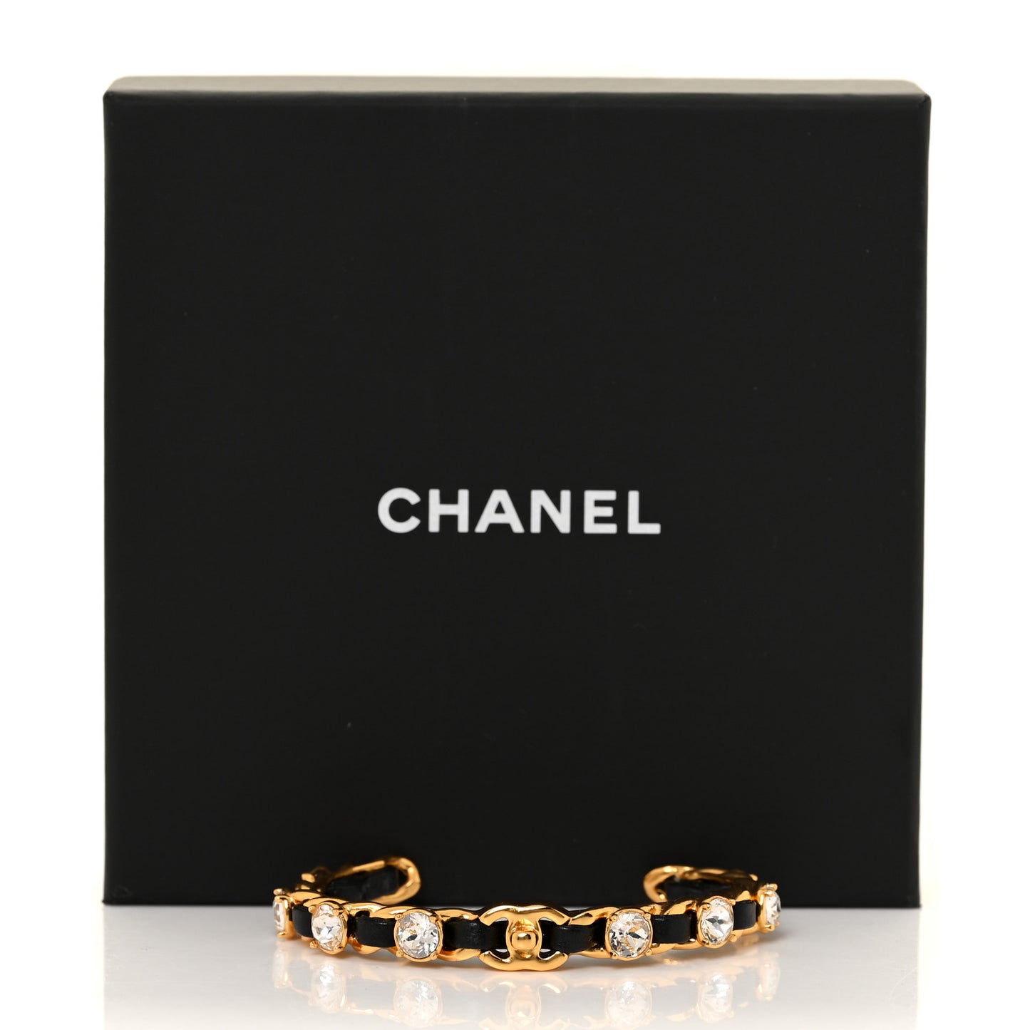 Lambskin Crystal CC Cuff Bracelet Black Gold