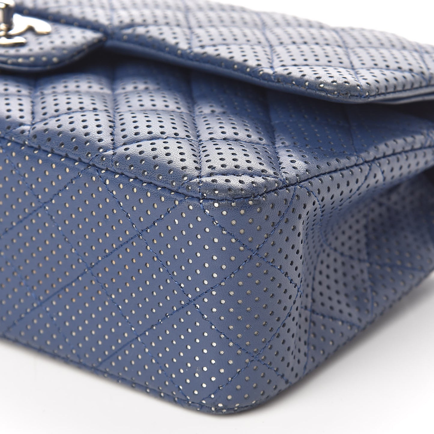 Lambskin Perforated Medium Double Flap Blue