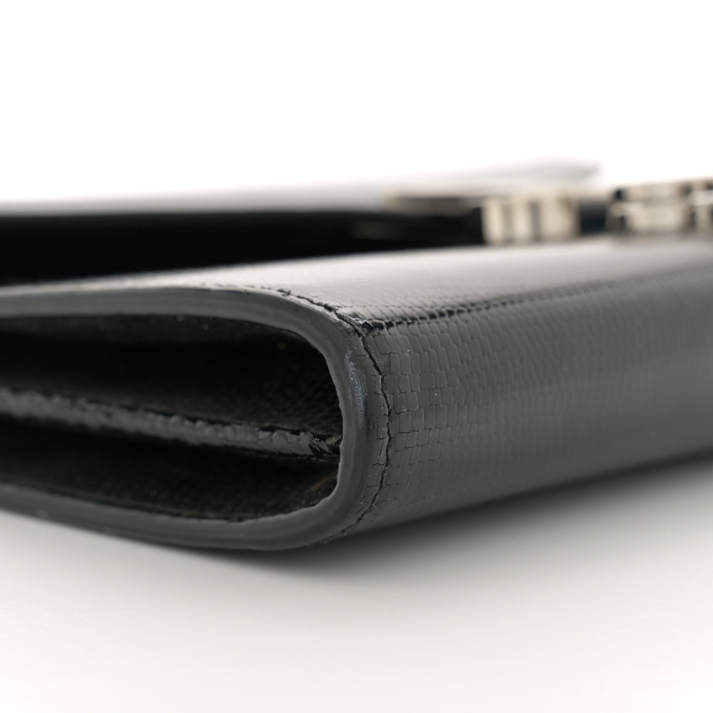 Calfskin Lizard Embossed Monogram Cassandra Chain Wallet Black