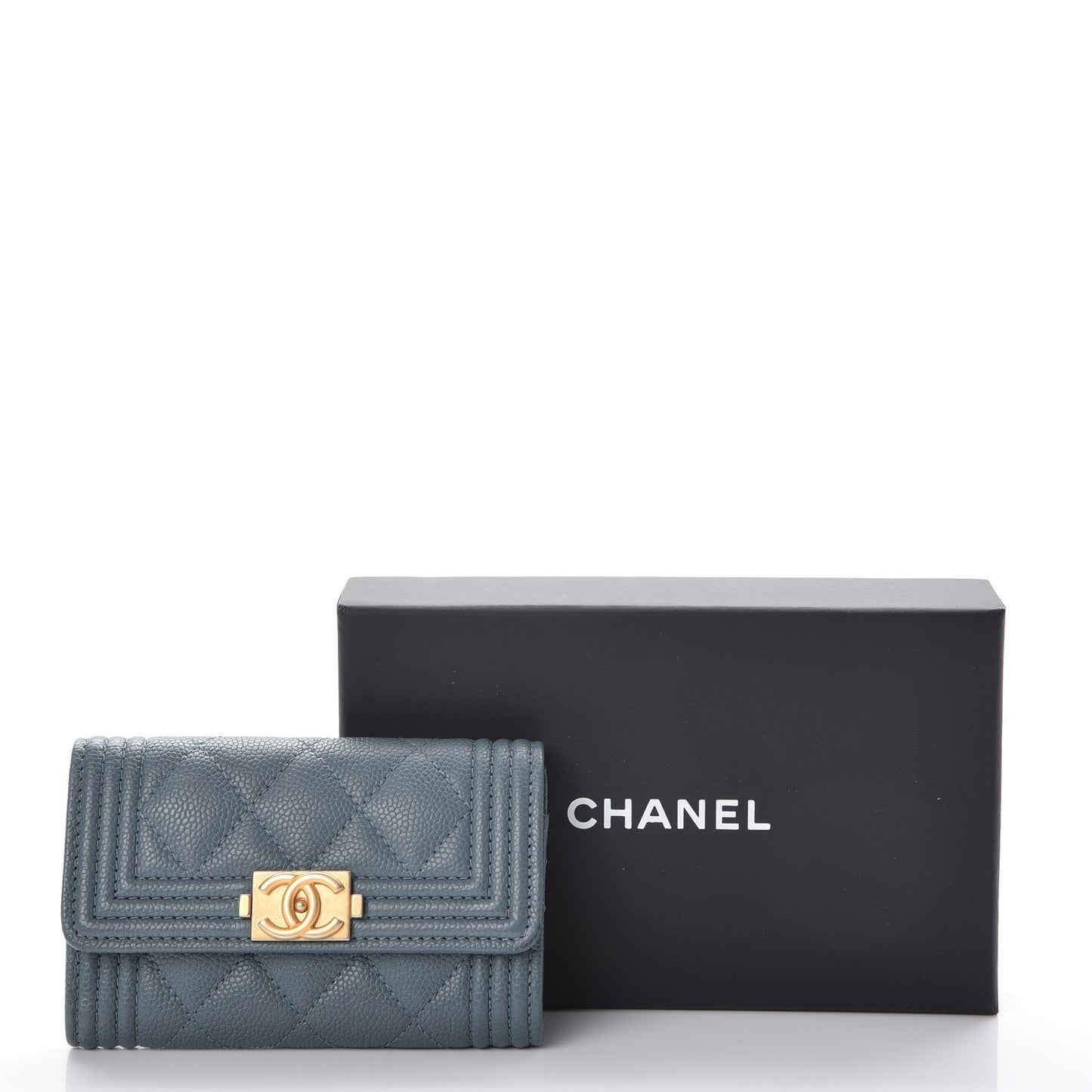 Caviar Quilted Boy Card Holder Wallet Blue