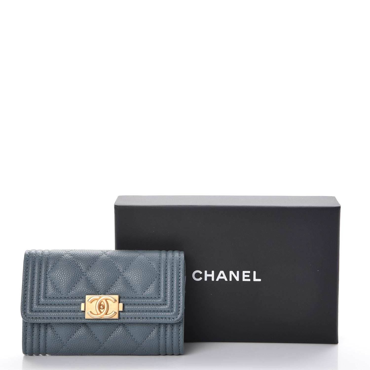 Chanel Caviar Quilted Boy Card Holder Wallet Blue 9 of 9