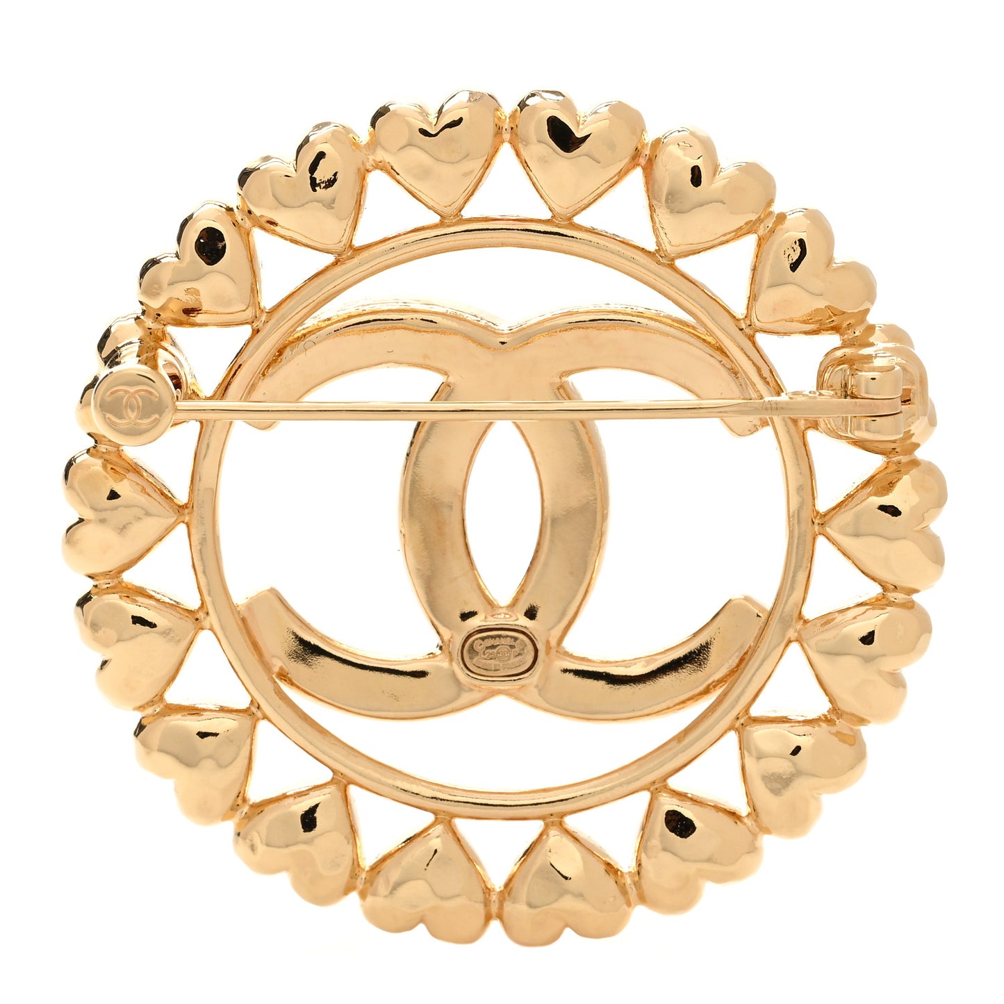 Metal CC Heart Brooch Gold