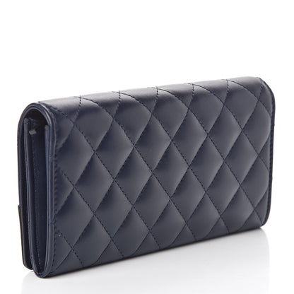 Chanel Lambskin Quilted Large Gusset Flap Wallet Navy Black 3 of 9