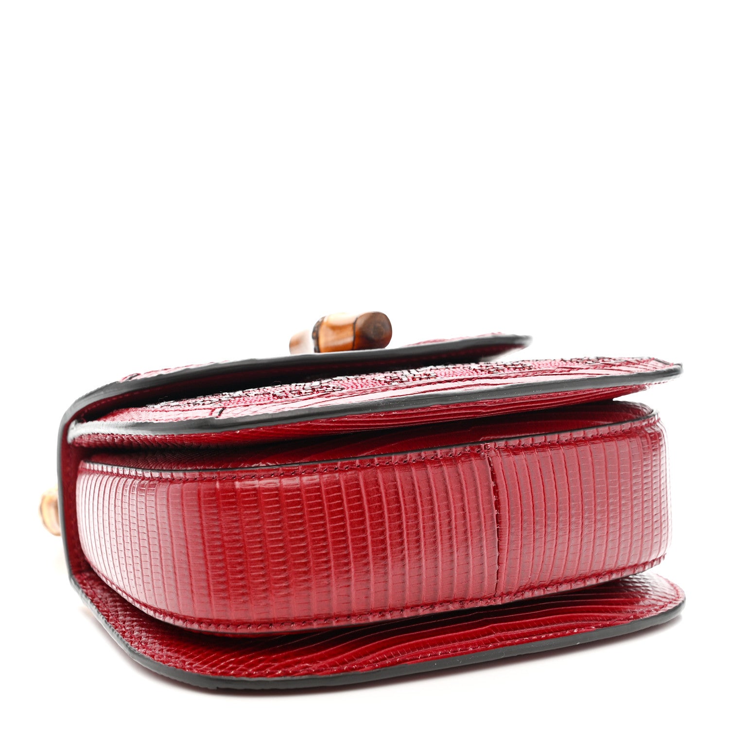 Gucci Moire Fabric Calfskin Rhinestone Monogram Monochrome Lizard Embossed Mini Bamboo 1947 Top Handle Chain Bag Red 4 of 10