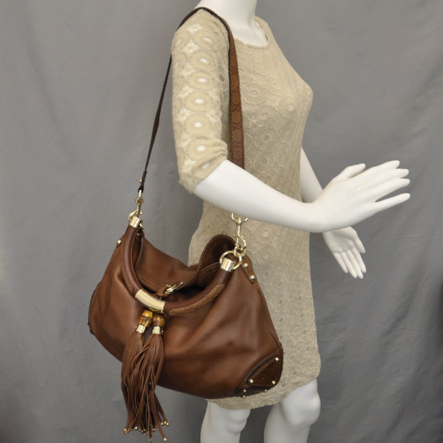 Gucci Leather Large Indy Hobo Brown 2 of 11