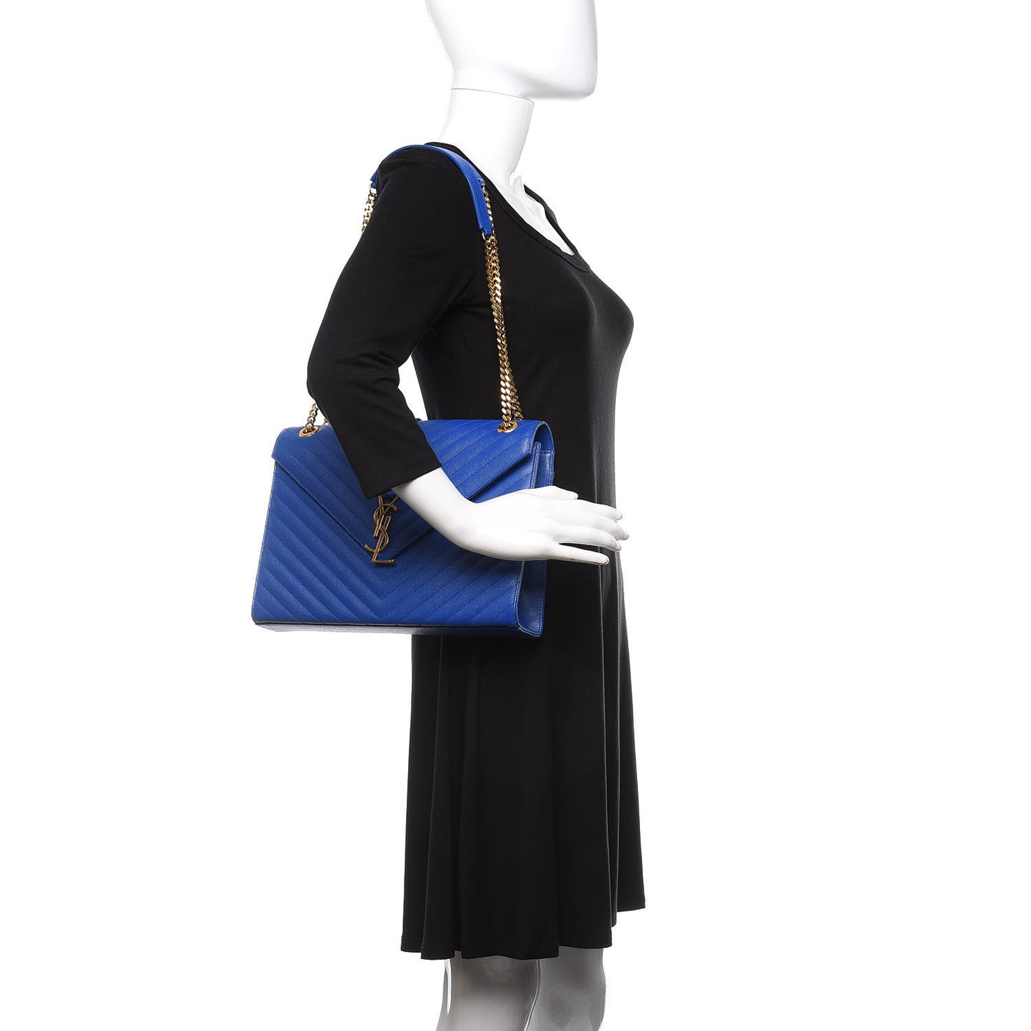 Grain De Poudre Matelasse Chevron Large Monogram Satchel Blue Majorelle
