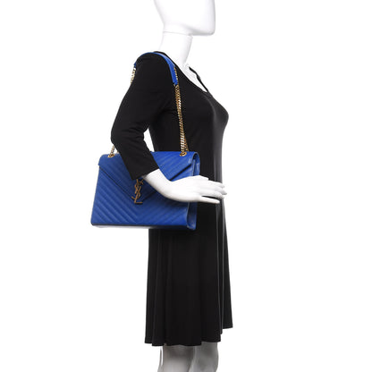 Saint Laurent Grain De Poudre Matelasse Chevron Large Monogram Satchel Blue Majorelle 2 of 11