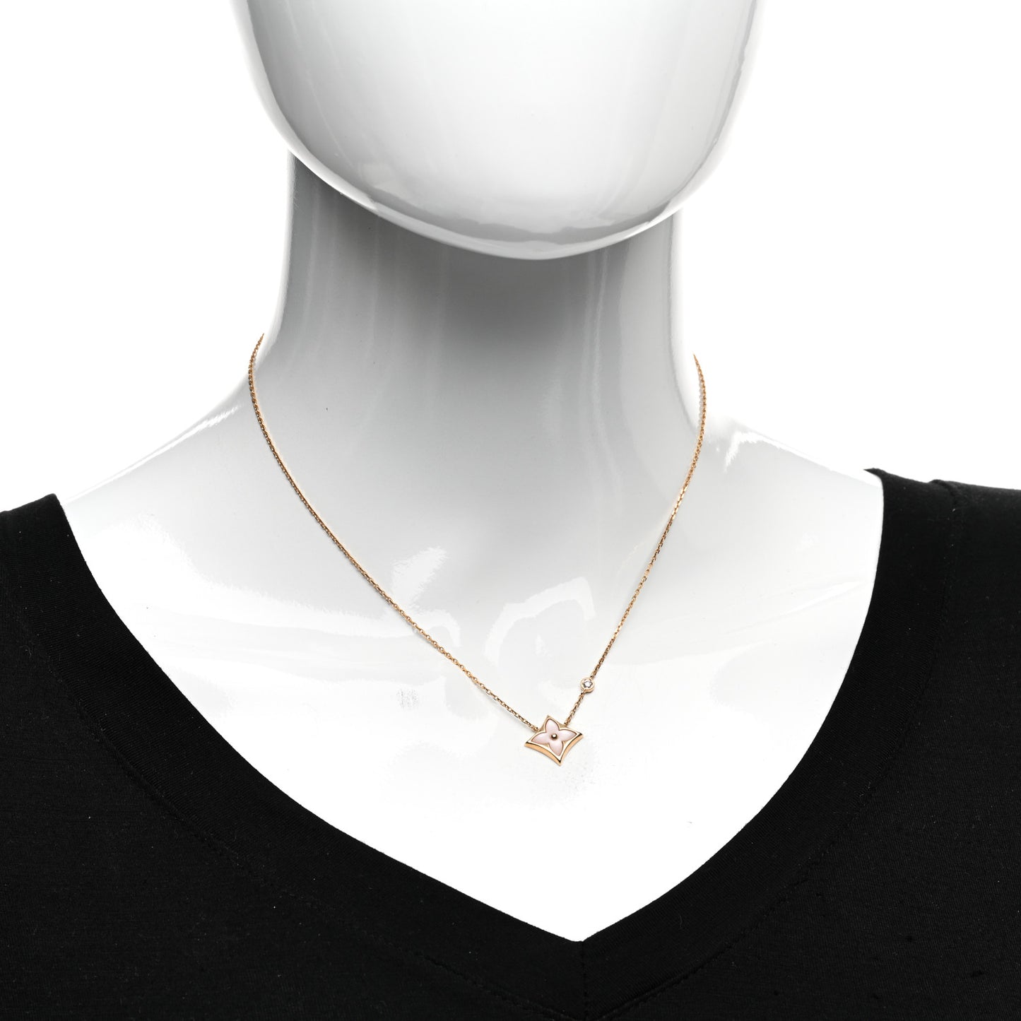 18K Pink Gold Diamond Pink Mother of Pearl Color Blossom BB Star Pendant Necklace