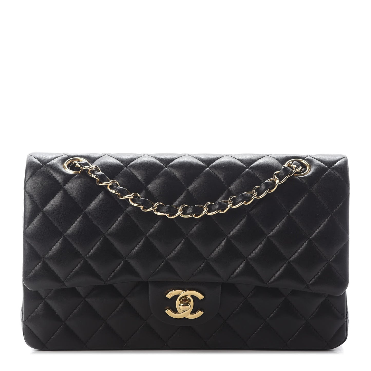 Lambskin Quilted Medium Double Flap Black