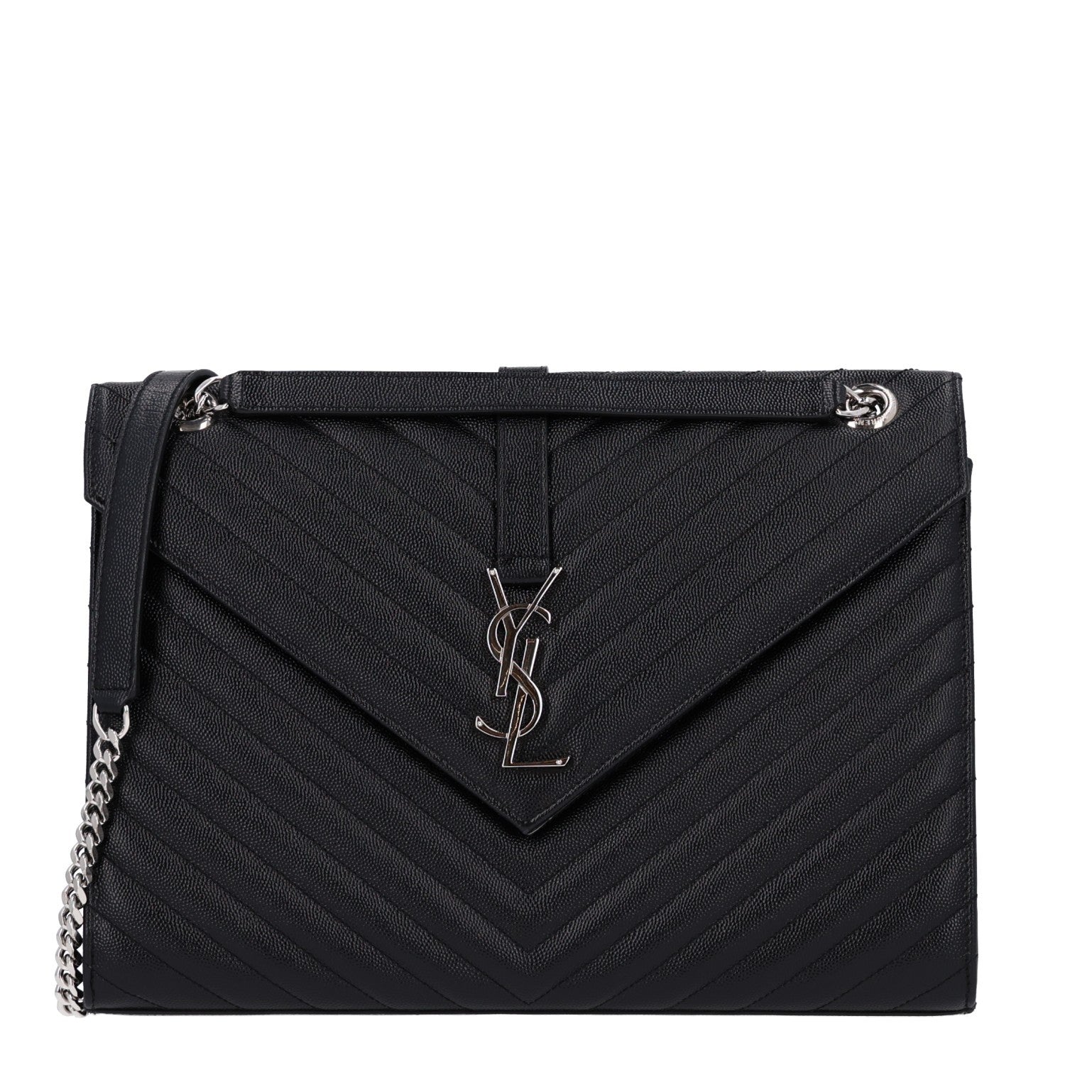 Saint Laurent Grain De Poudre Matelasse Chevron Large Monogram Satchel Black 1 of 11
