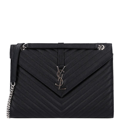 Saint Laurent Grain De Poudre Matelasse Chevron Large Monogram Satchel Black 1 of 11