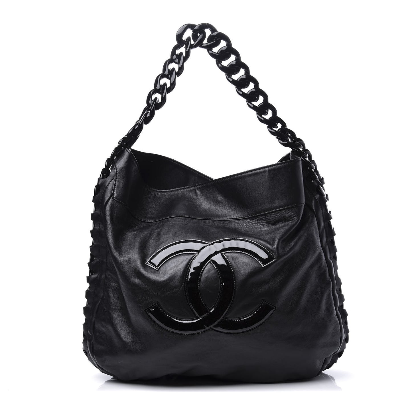 Calfskin Modern Chain Rhodoid Hobo Black