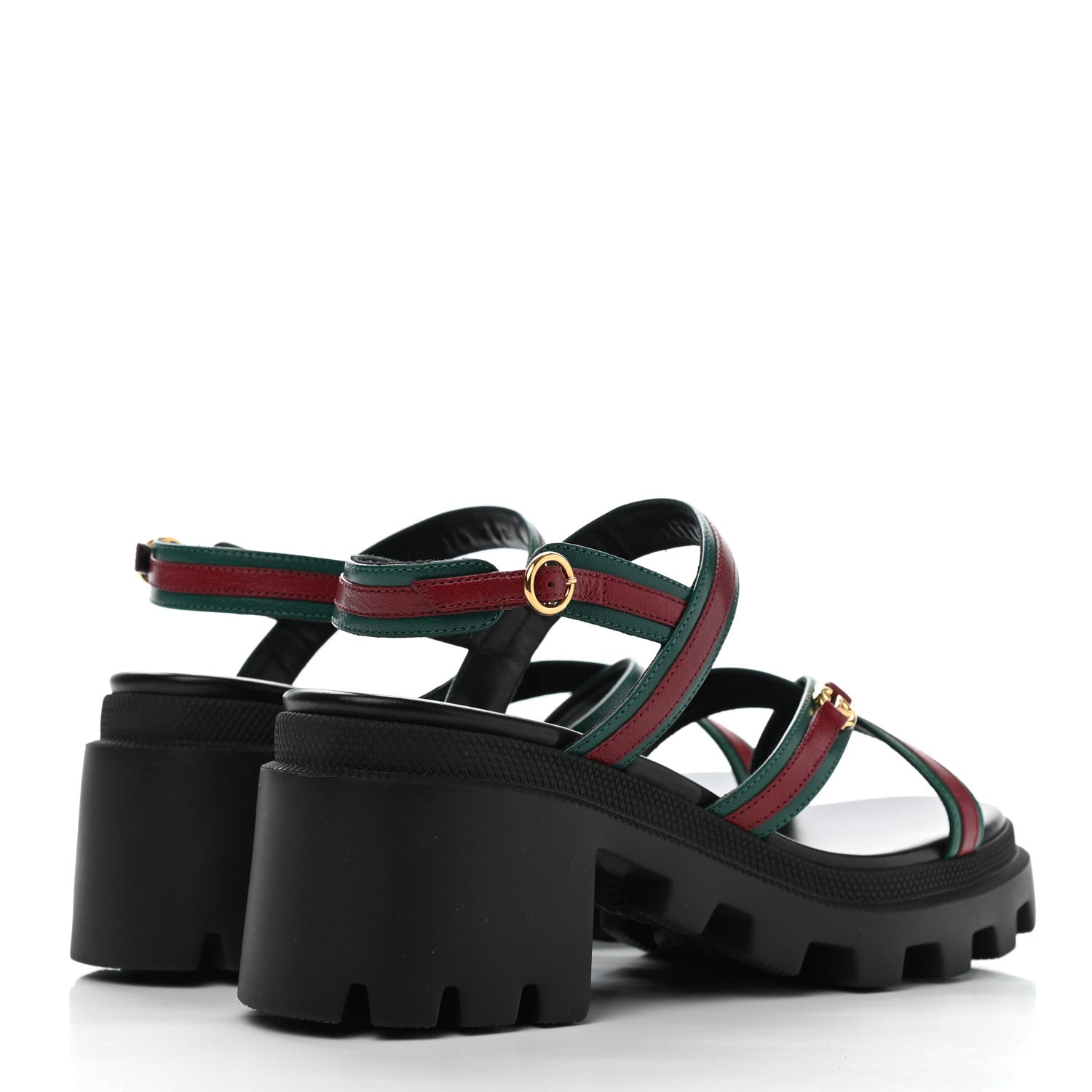 Gucci Calfskin Web Lug Sole Sandals 37.5 Black 4 of 9