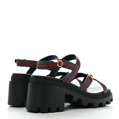 Gucci Calfskin Web Lug Sole Sandals 37.5 Black 4 of 9