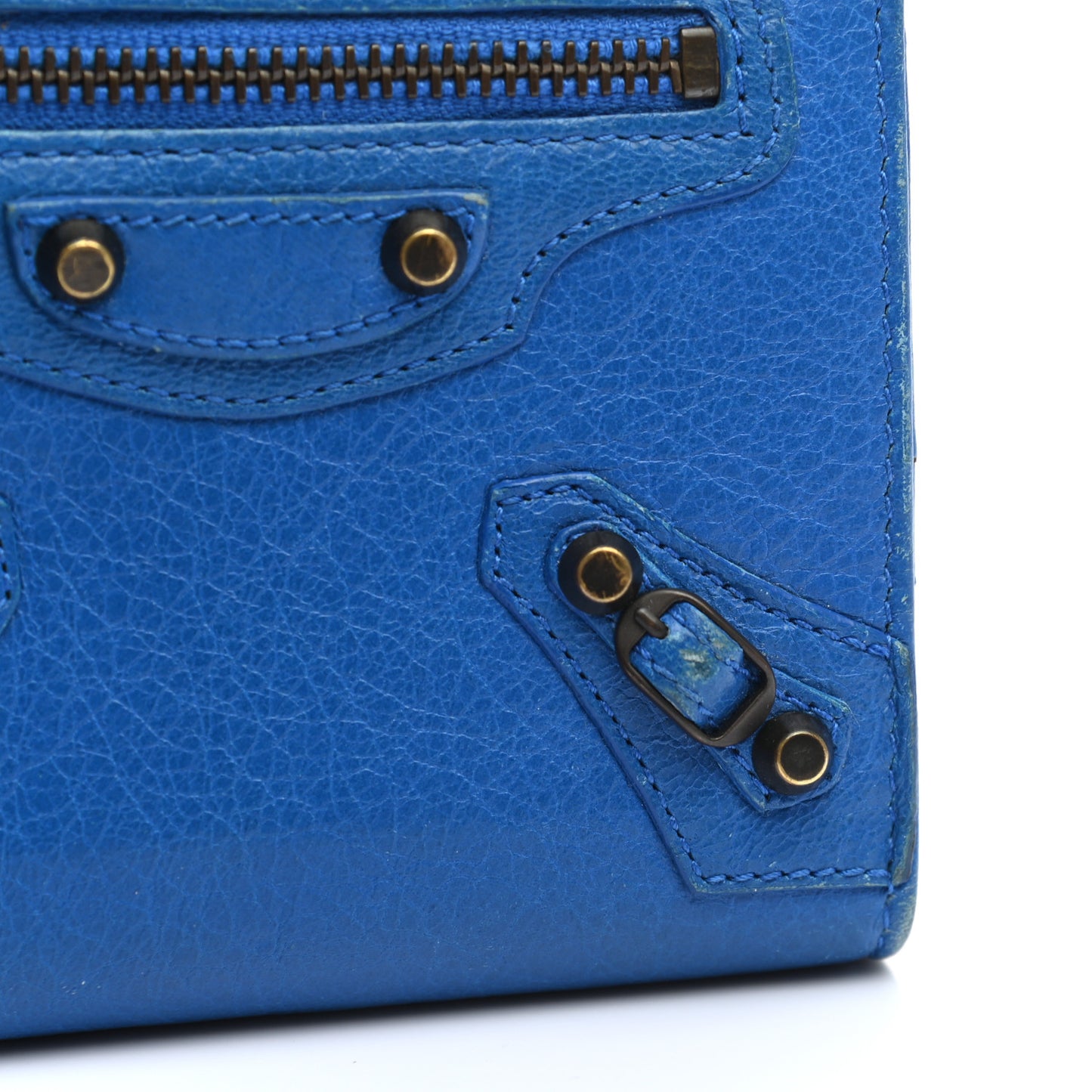 Agneau Classic Hardware Bill Fold Zip Wallet Bleu Lazuli