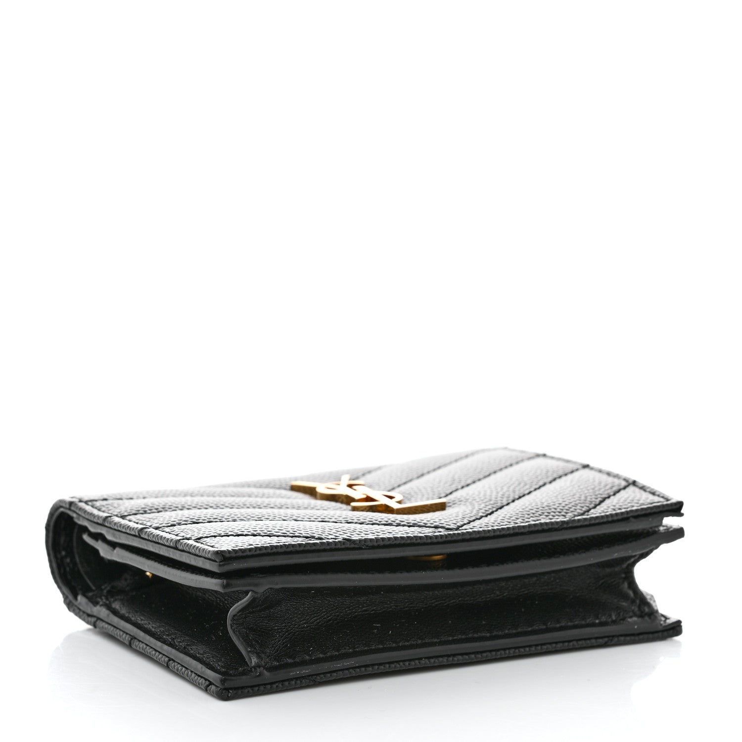 Saint Laurent Grain De Poudre Matelasse Chevron Monogram Flap Card Case Black 4 of 8