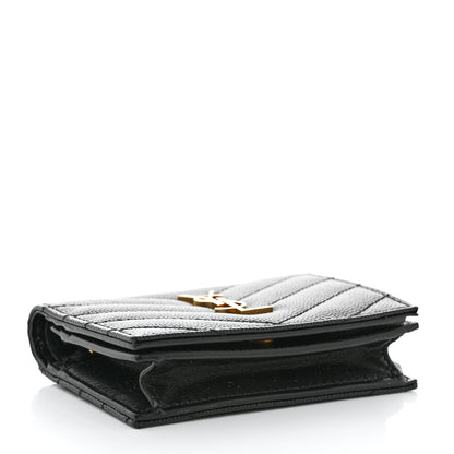 Saint Laurent Grain De Poudre Matelasse Chevron Monogram Flap Card Case Black 4 of 8