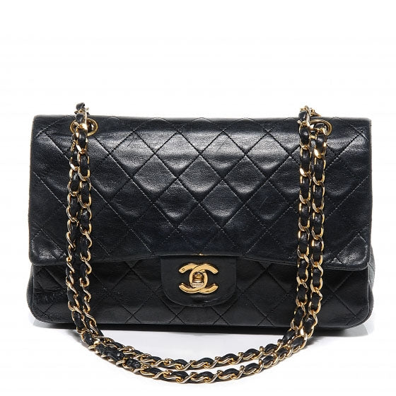 Lambskin Medium Double Flap Black