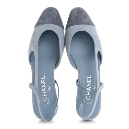 Chanel Suede Cap Toe CC Coco Slingback Pumps 39 Light Blue 2 of 10