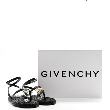 Givenchy Calfskin Raffia 4G Liquid Tong Sandals 35 Black 10 of 10