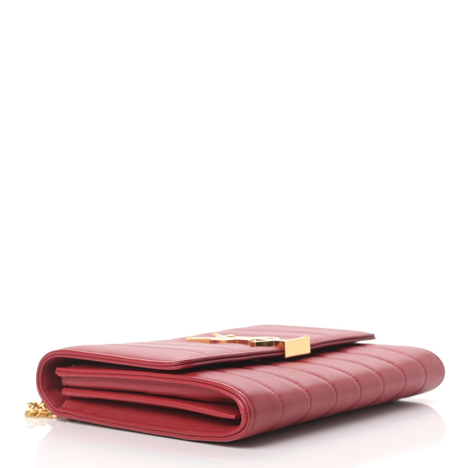 Saint Laurent Lambskin Matelasse Monogram Vicky Chain Wallet Rouge Eros 4 of 12