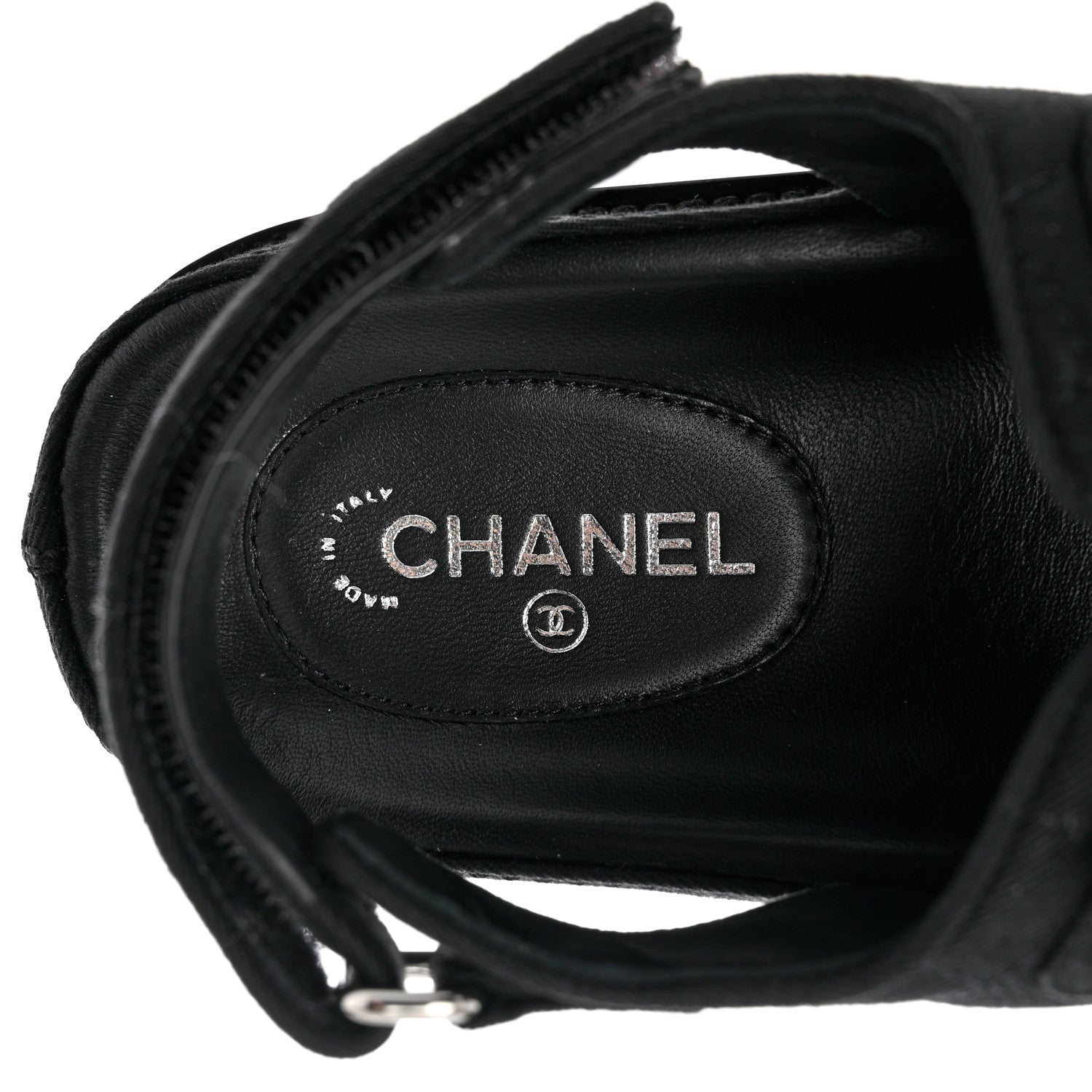 Chanel Suede Calfskin Glitter Crystal Velcro Dad Sandals 36 Black 7 of 9