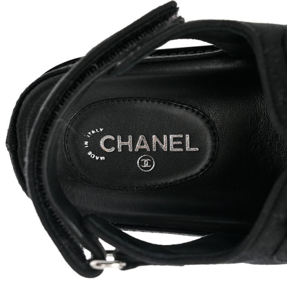 Chanel Suede Calfskin Glitter Crystal Velcro Dad Sandals 36 Black 7 of 9