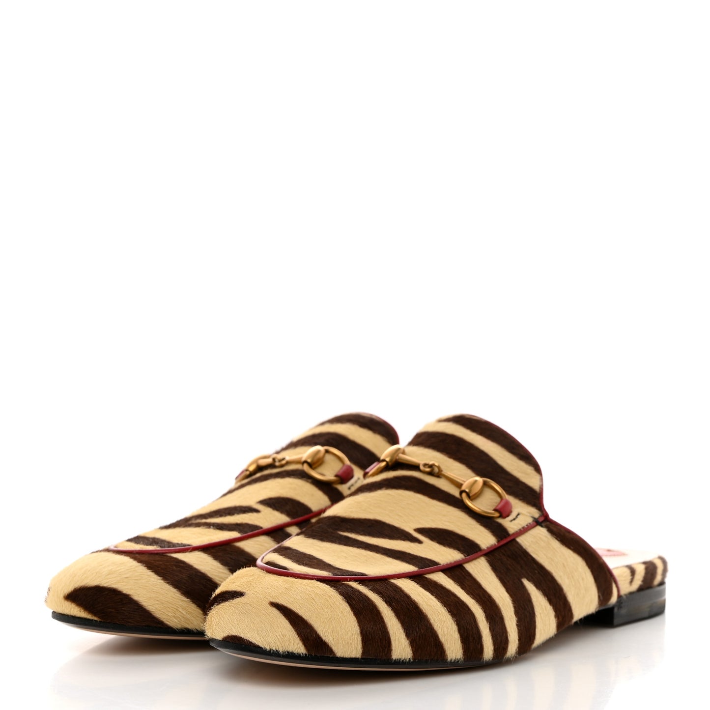 Calf Hair Tiger Print Womens Princetown Slippers 37.5 Natural Black Romantic Cherry