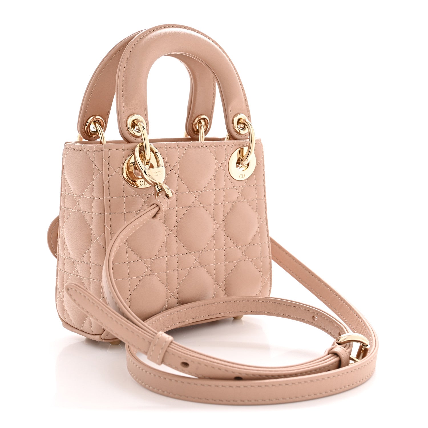 Christian Dior Lambskin Cannage Micro Lady Dior Rose Des Vents 3 of 11