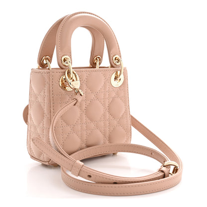 Christian Dior Lambskin Cannage Micro Lady Dior Rose Des Vents 3 of 11