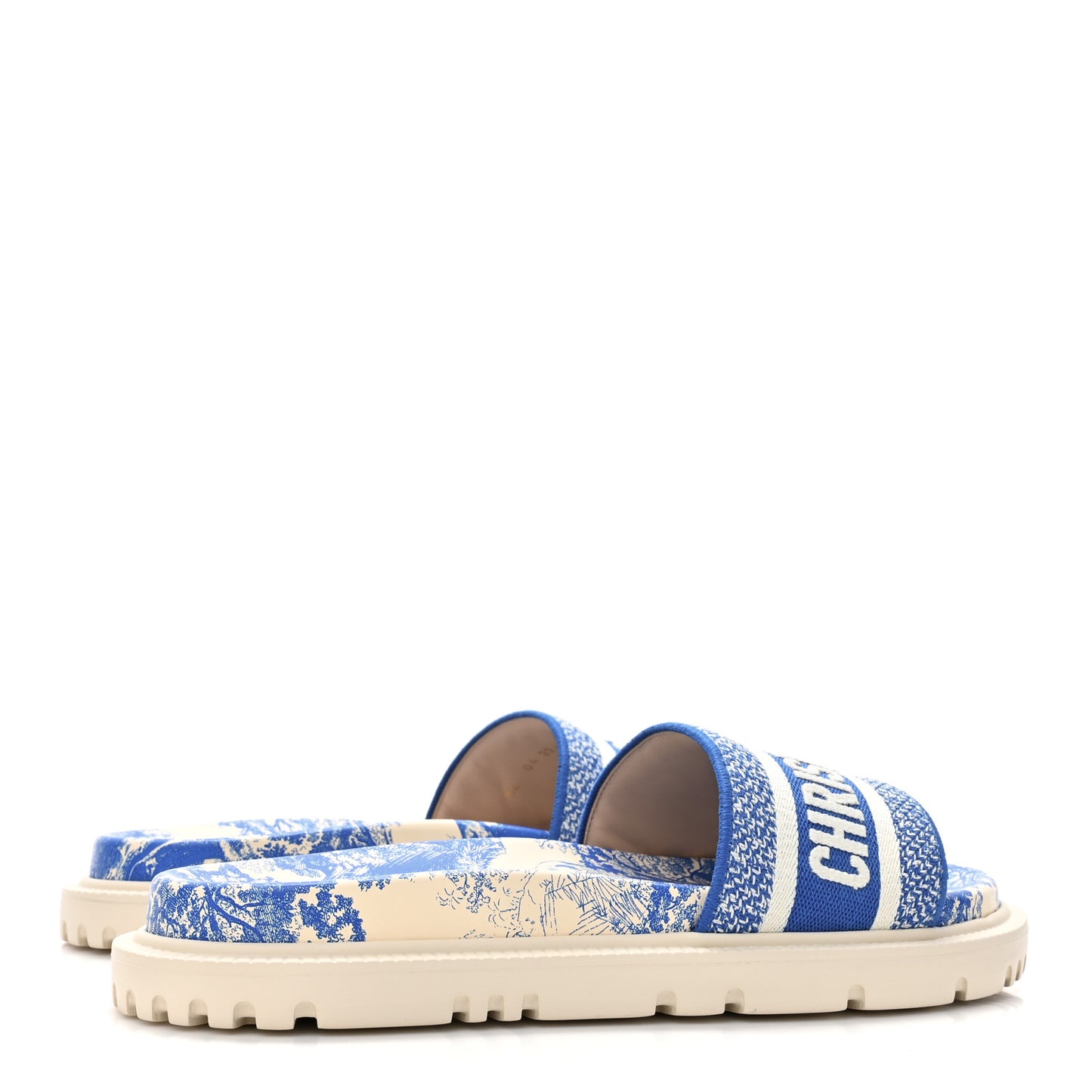 Canvas Toile de Jouy Embroidered Dway 10mm Slide Sandals 39.5 Blue