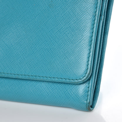 Prada Saffiano Metal Continental Flap Wallet Pavone 9 of 11