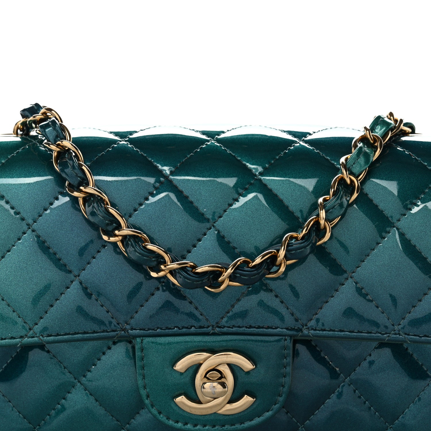 Chanel Shaded Patent Calfskin Quilted Mini Rectangular Flap Green Blue 8 of 11