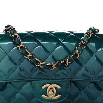 Chanel Shaded Patent Calfskin Quilted Mini Rectangular Flap Green Blue 8 of 11
