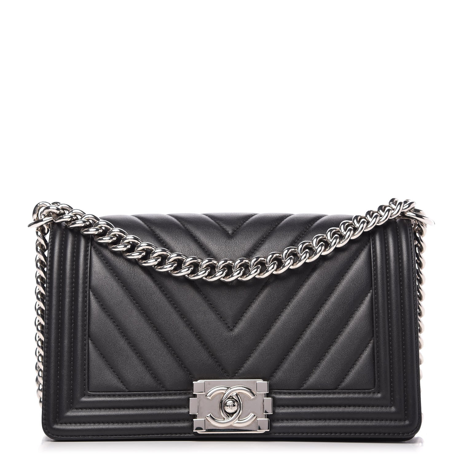 Chanel Calfskin Chevron Quilted Medium Boy Flap Black 1 of 12